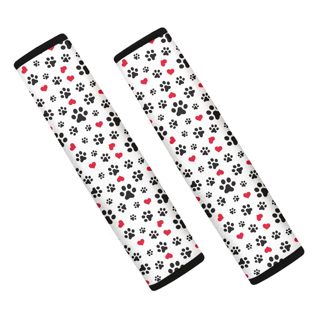 Black Paw And Heart Pattern Print Car Seat Belt Covers