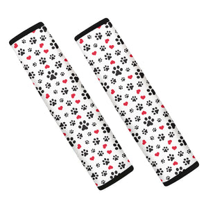 Black Paw And Heart Pattern Print Car Seat Belt Covers