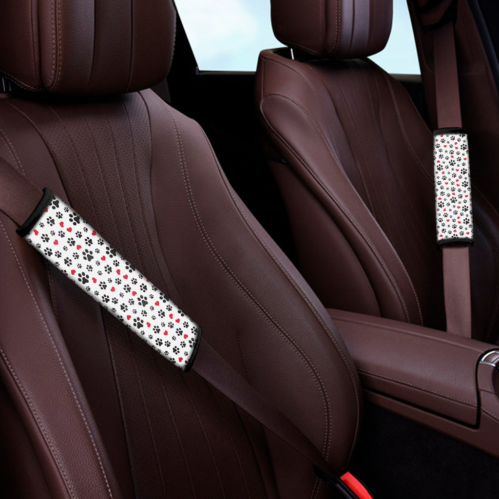 Black Paw And Heart Pattern Print Car Seat Belt Covers