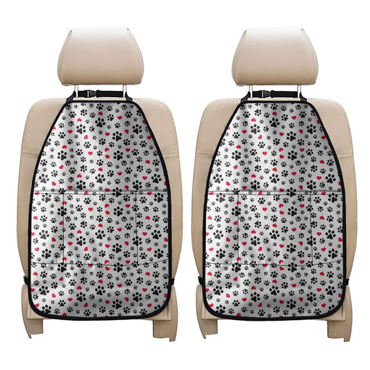 Black Paw And Heart Pattern Print Car Seat Organizers