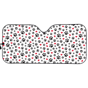 Black Paw And Heart Pattern Print Car Sun Shade