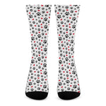 Black Paw And Heart Pattern Print Crew Socks