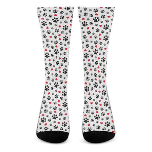 Black Paw And Heart Pattern Print Crew Socks