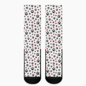 Black Paw And Heart Pattern Print Crew Socks