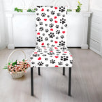 Black Paw And Heart Pattern Print Dining Chair Slipcover