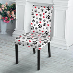 Black Paw And Heart Pattern Print Dining Chair Slipcover