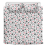 Black Paw And Heart Pattern Print Duvet Cover Bedding Set