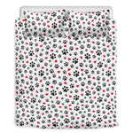 Black Paw And Heart Pattern Print Duvet Cover Bedding Set