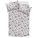 Black Paw And Heart Pattern Print Duvet Cover Bedding Set