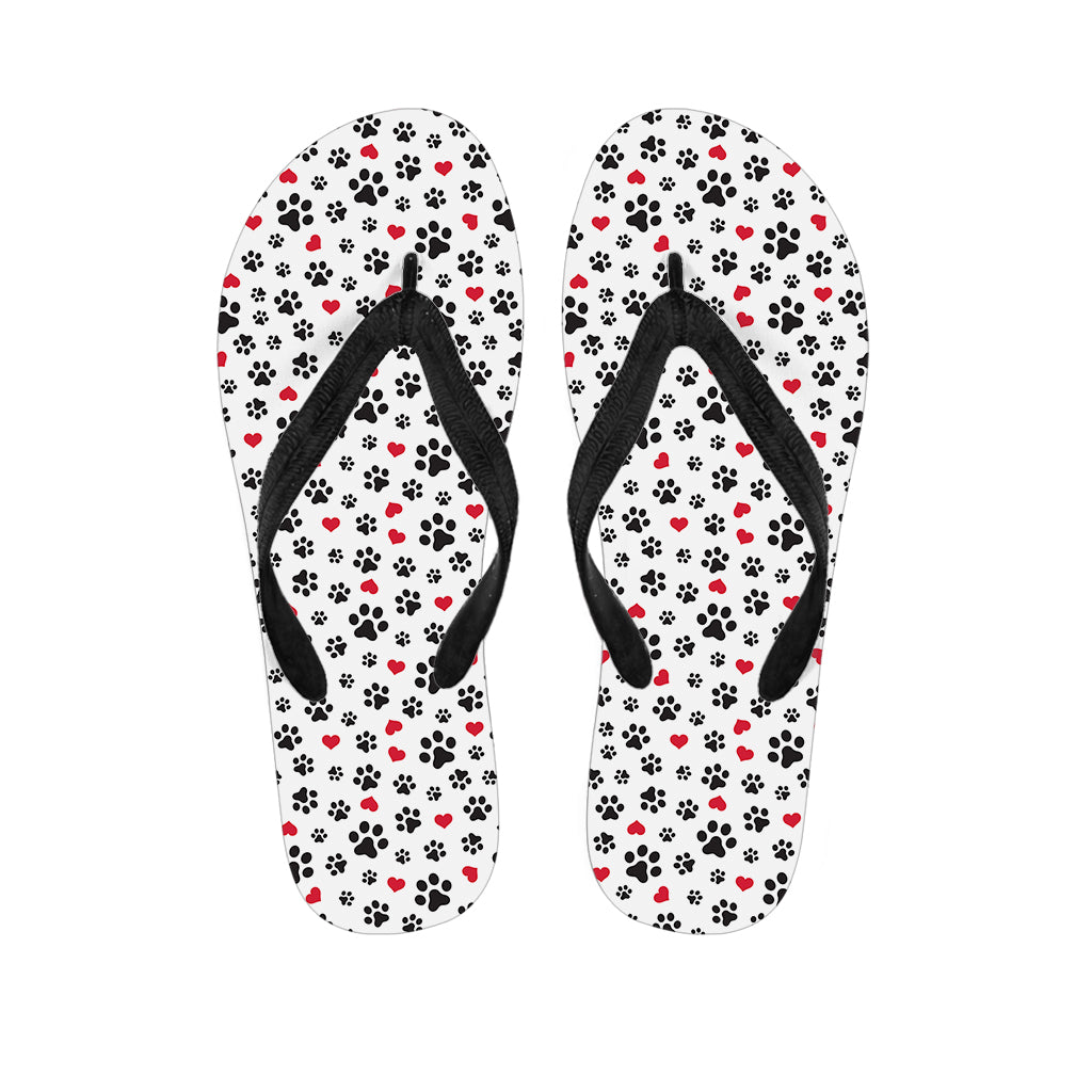 Black Paw And Heart Pattern Print Flip Flops