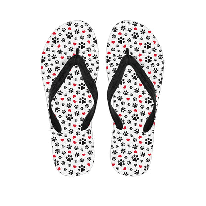 Black Paw And Heart Pattern Print Flip Flops