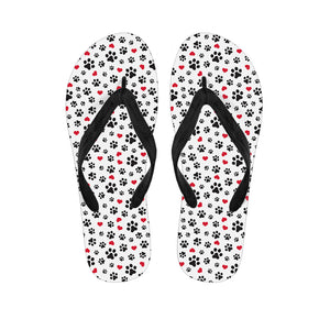 Black Paw And Heart Pattern Print Flip Flops