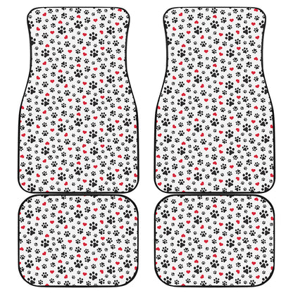 Black Paw And Heart Pattern Print Front and Back Car Floor Mats