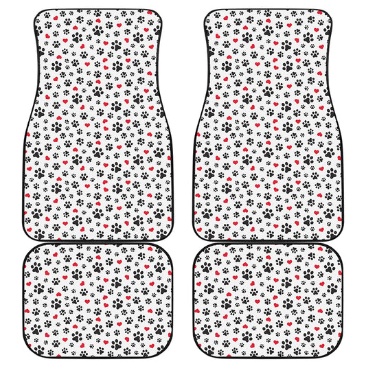 Black Paw And Heart Pattern Print Front and Back Car Floor Mats
