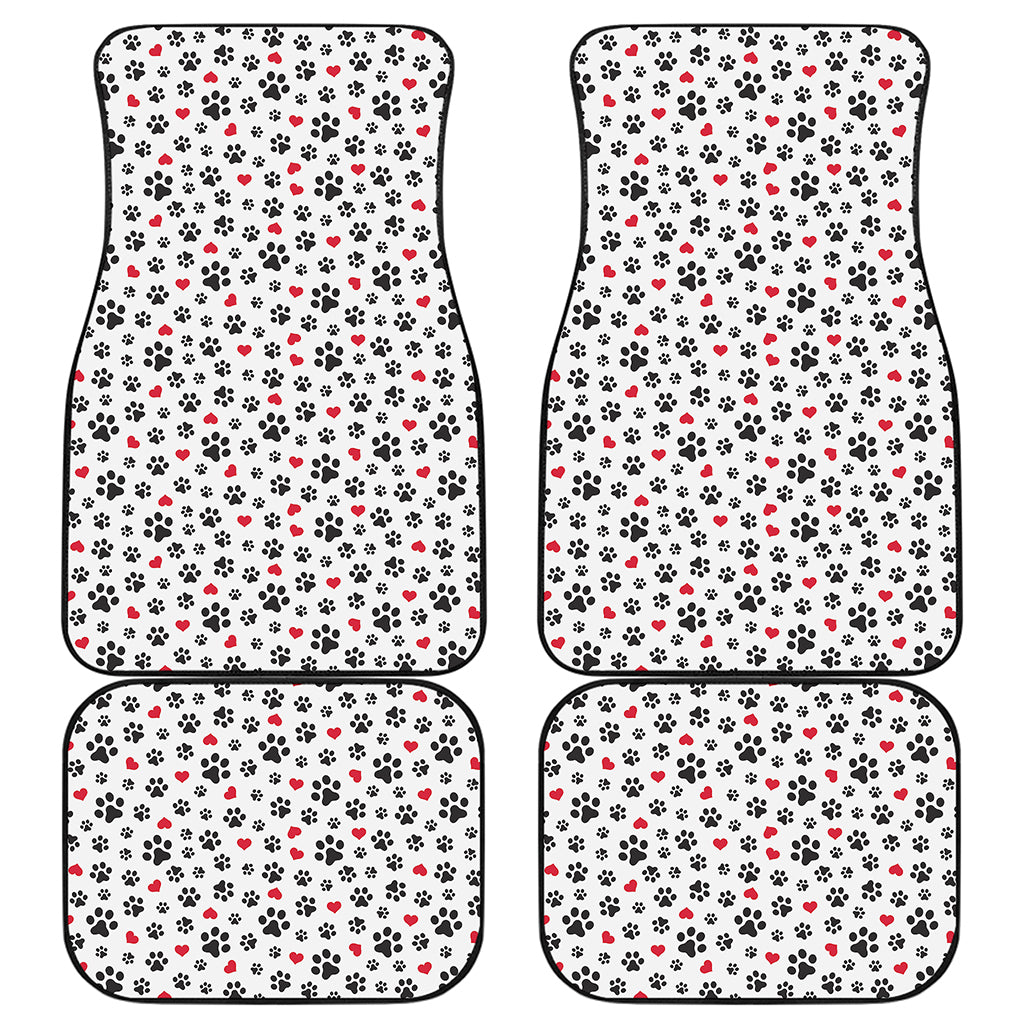 Black Paw And Heart Pattern Print Front and Back Car Floor Mats