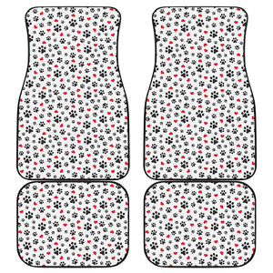 Black Paw And Heart Pattern Print Front and Back Car Floor Mats