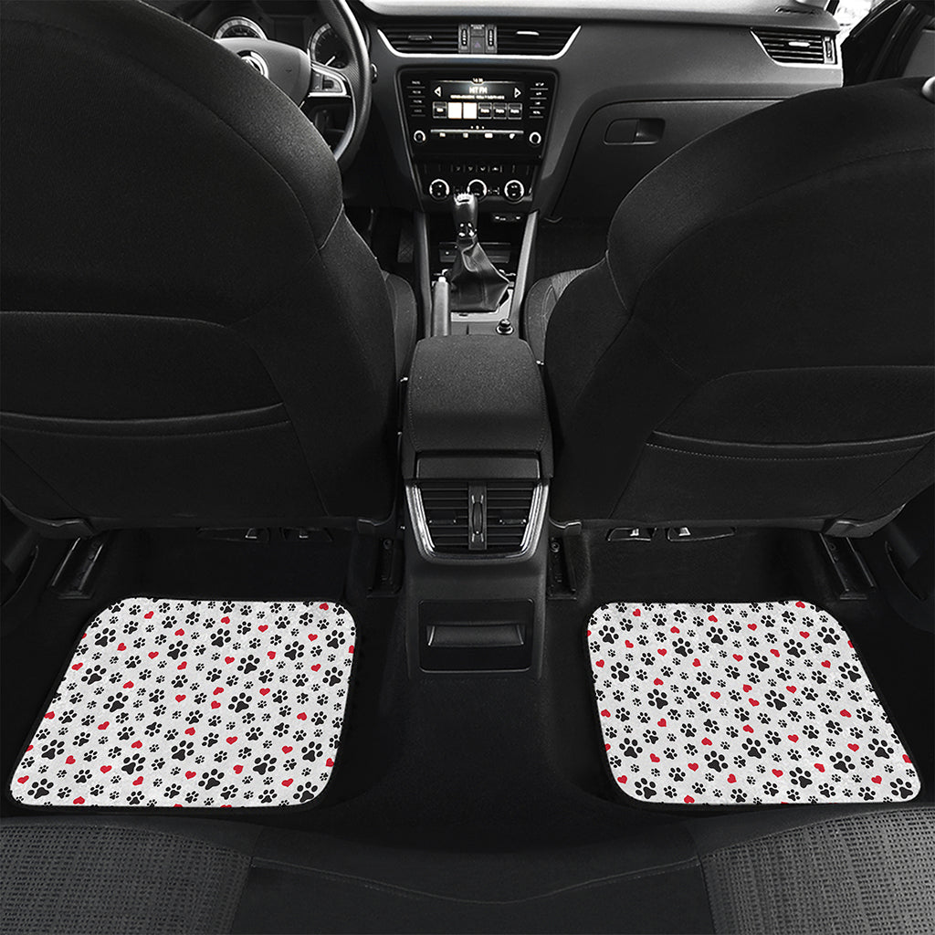 Black Paw And Heart Pattern Print Front and Back Car Floor Mats