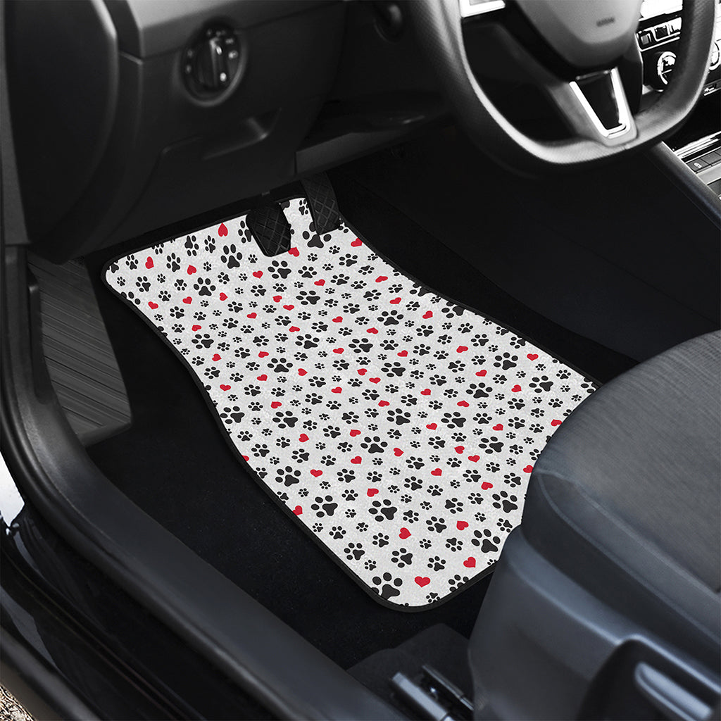 Black Paw And Heart Pattern Print Front and Back Car Floor Mats