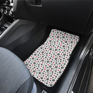 Black Paw And Heart Pattern Print Front and Back Car Floor Mats