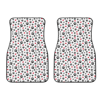 Black Paw And Heart Pattern Print Front Car Floor Mats