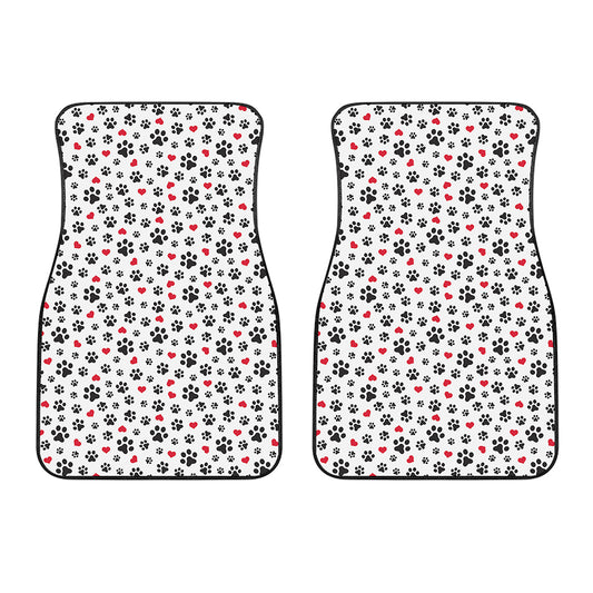 Black Paw And Heart Pattern Print Front Car Floor Mats