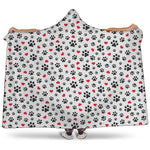 Black Paw And Heart Pattern Print Hooded Blanket