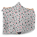 Black Paw And Heart Pattern Print Hooded Blanket