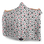 Black Paw And Heart Pattern Print Hooded Blanket