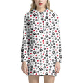 Black Paw And Heart Pattern Print Pullover Hoodie Dress