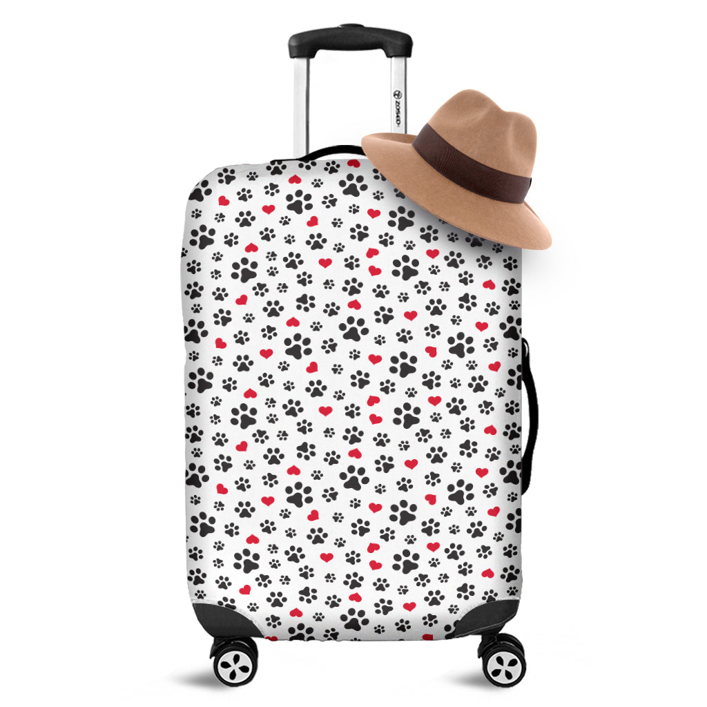 Black Paw And Heart Pattern Print Luggage Cover