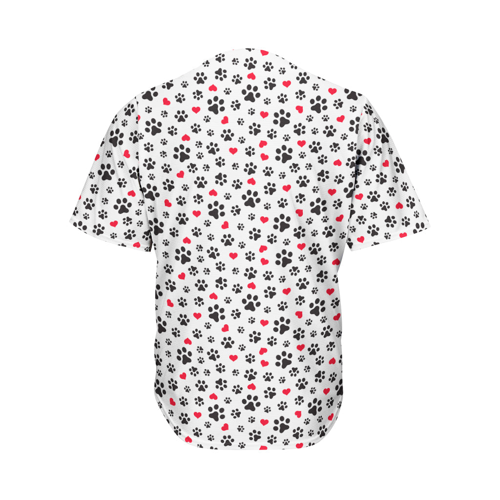 Black Paw And Heart Pattern Print Men's Baseball Jersey