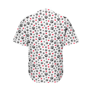 Black Paw And Heart Pattern Print Men's Baseball Jersey