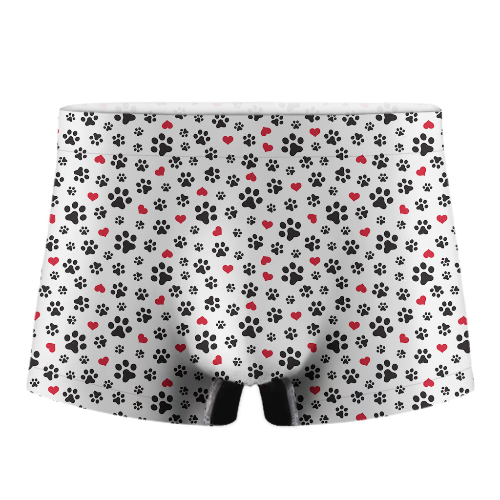 Black Paw And Heart Pattern Print Men's Boxer Briefs