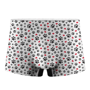 Black Paw And Heart Pattern Print Men's Boxer Briefs