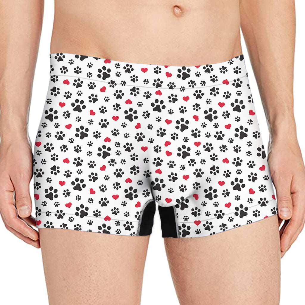 Black Paw And Heart Pattern Print Men's Boxer Briefs