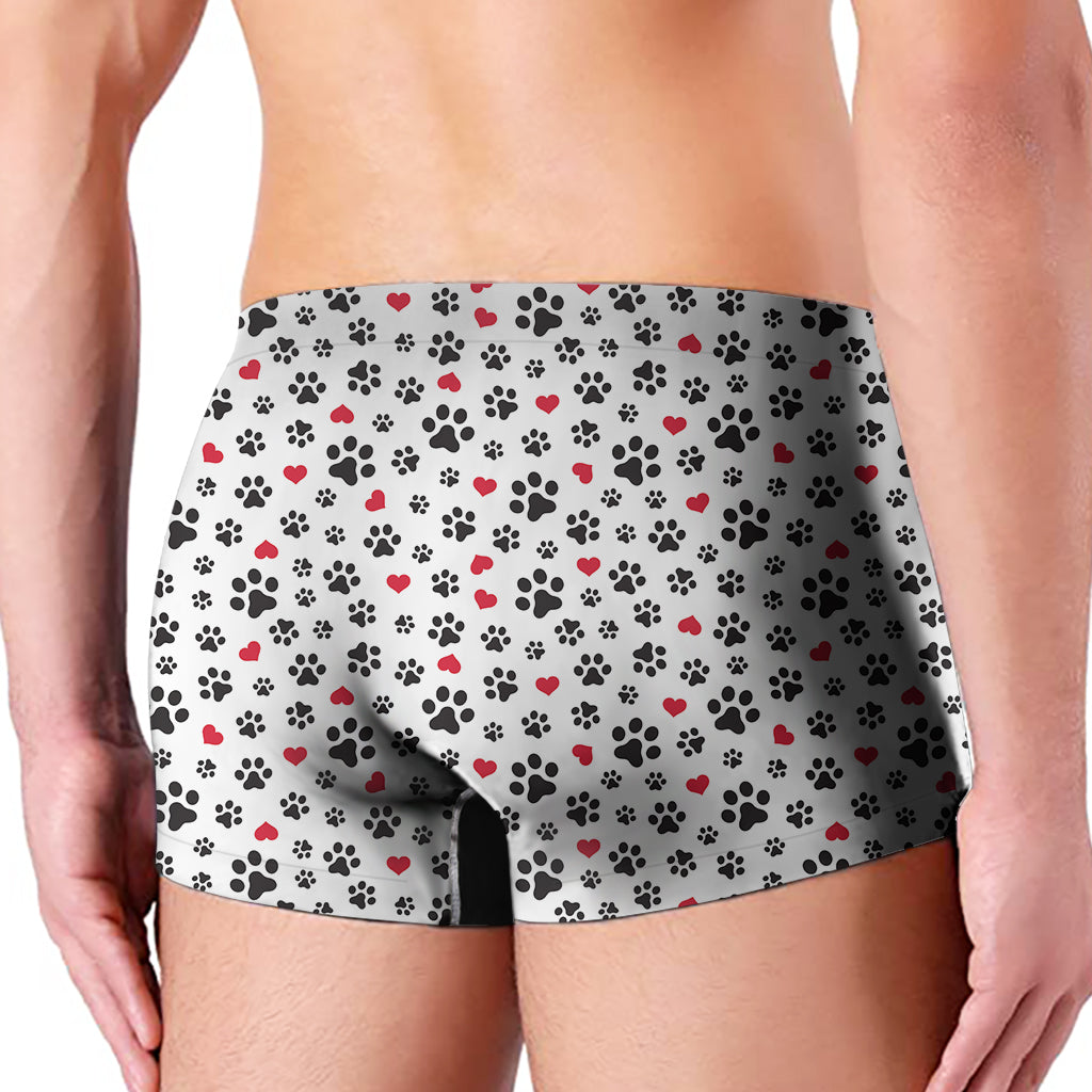 Black Paw And Heart Pattern Print Men's Boxer Briefs