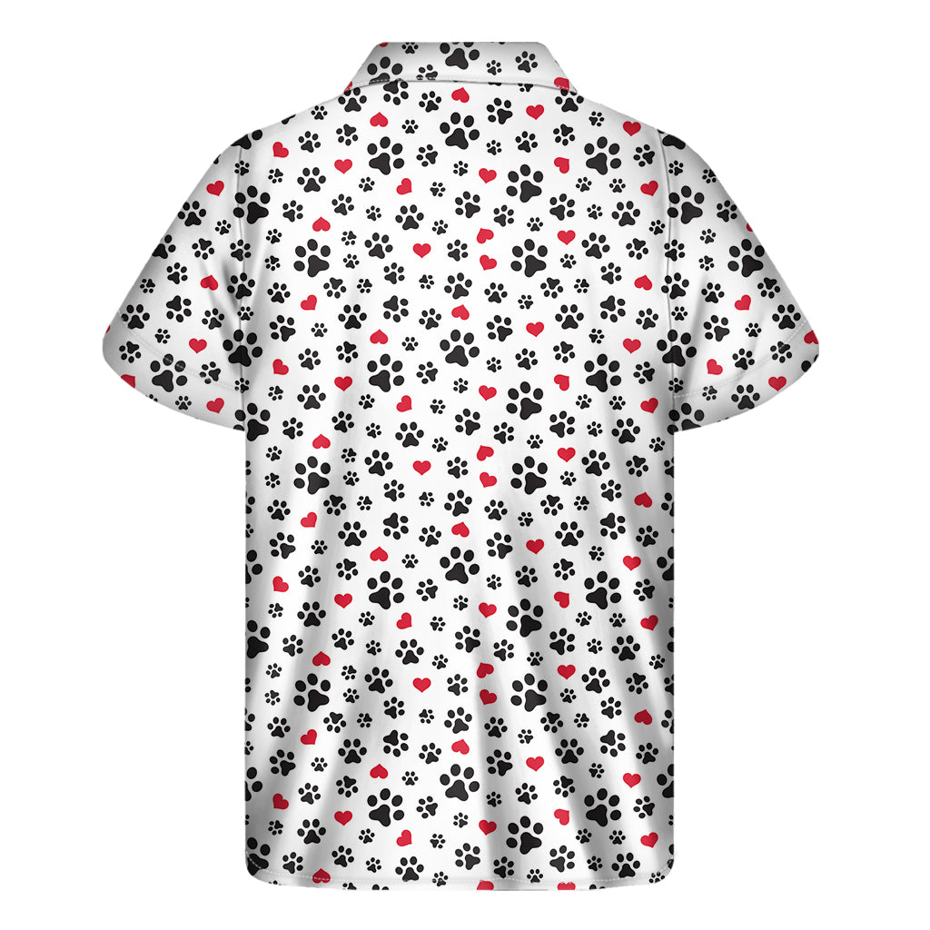 Black Paw And Heart Pattern Print Men's Short Sleeve Shirt