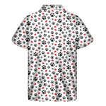 Black Paw And Heart Pattern Print Men's Short Sleeve Shirt
