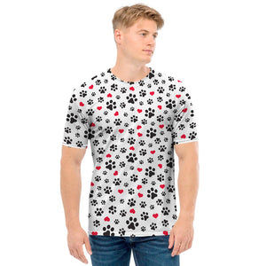 Black Paw And Heart Pattern Print Men's T-Shirt