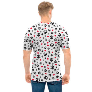 Black Paw And Heart Pattern Print Men's T-Shirt