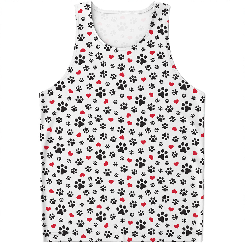 Black Paw And Heart Pattern Print Men's Tank Top