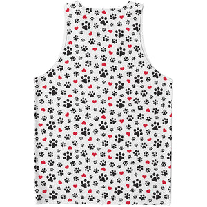 Black Paw And Heart Pattern Print Men's Tank Top