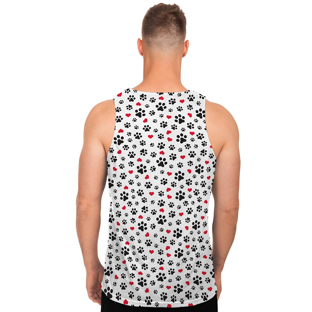 Black Paw And Heart Pattern Print Men's Tank Top