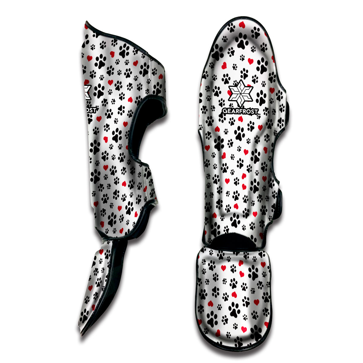 Black Paw And Heart Pattern Print Muay Thai Shin Guard