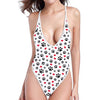 Black Paw And Heart Pattern Print One Piece High Cut Swimsuit