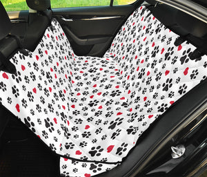 Black Paw And Heart Pattern Print Pet Car Back Seat Cover