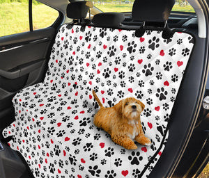 Black Paw And Heart Pattern Print Pet Car Back Seat Cover