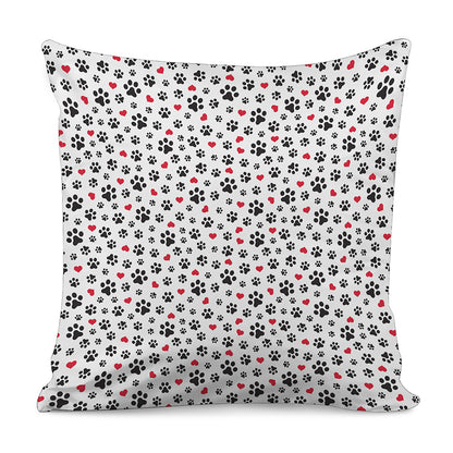 Black Paw And Heart Pattern Print Pillow Cover