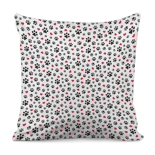 Black Paw And Heart Pattern Print Pillow Cover