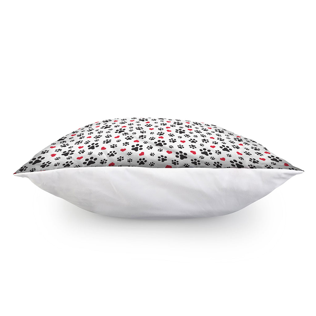 Black Paw And Heart Pattern Print Pillow Cover